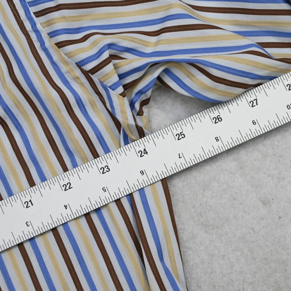 Façonnable Button Up Mens 16 Large Blue Brown Tan Striped Long Sleeve USA MADE